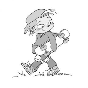 skaterboy met skatebord in zwart wit